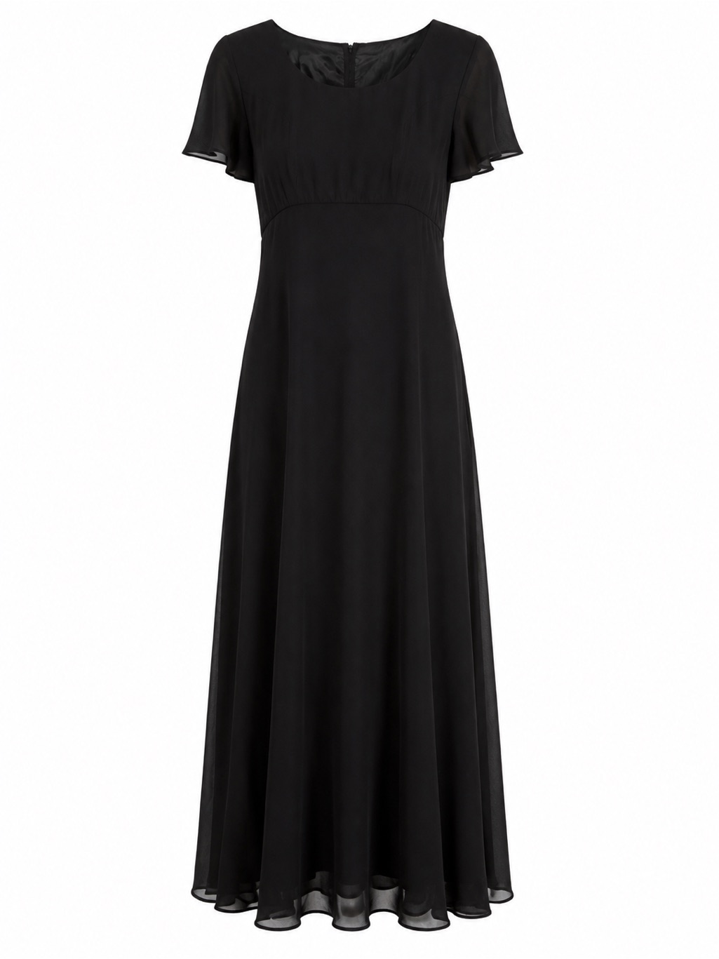 Elegant Black Maxi Dress - Classic Short Sleeve Gown
